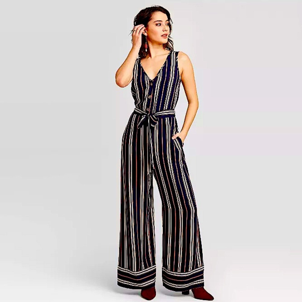 Wide Leg Stripes Jumpsuit